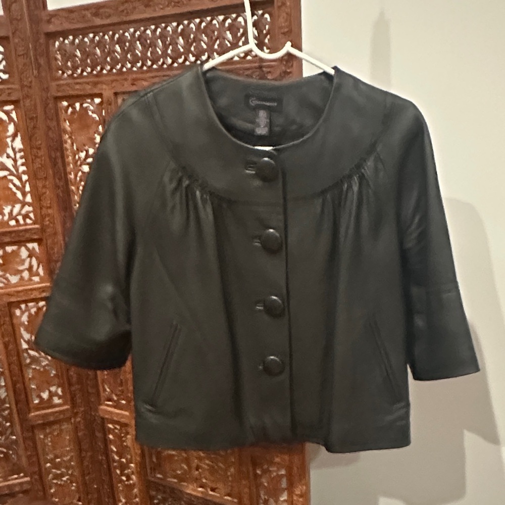 Black Button-Up Genuine Leather Jacket. Beautiful leather and styling. EUC